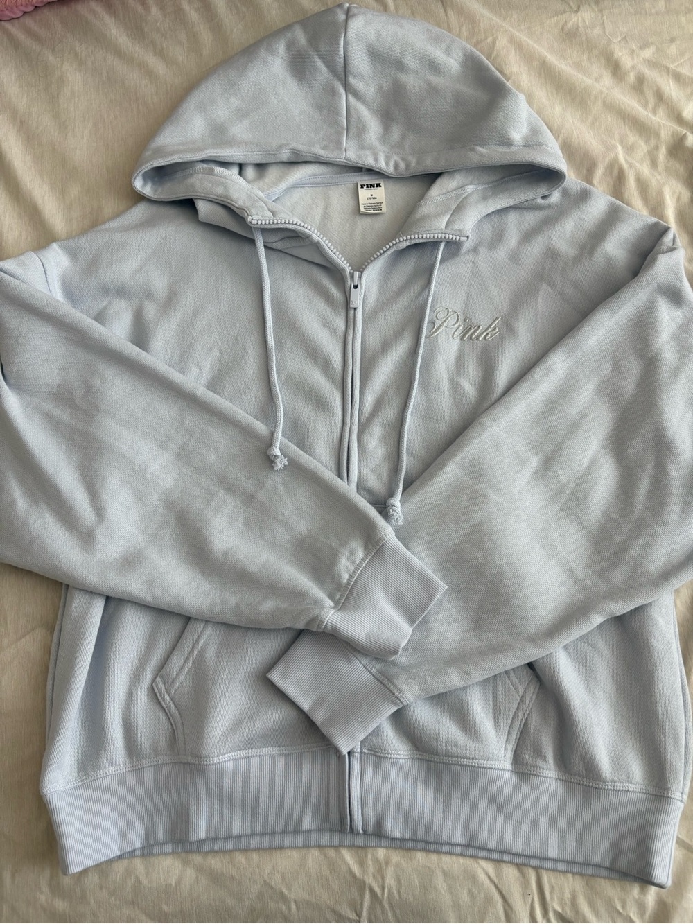 PINK Victoria's Secret Women’s Pale Blue Full-Zip Hoodie